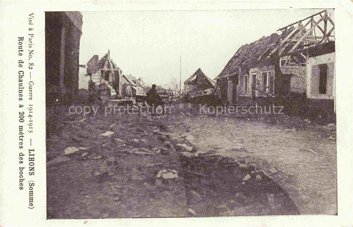 Lihons-en-Santerre PERONNE 80 Somme Route de Chaulnes Ruines Grande Guerre 1914-