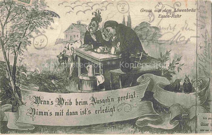 EssEN  Ruhr Gaststaette Loewenbraeu Spruch Karikaturen Kuenstlerkarte