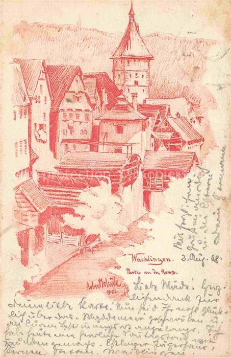 Waiblingen  Rems Rems-Murr-Kreis BW Partie an der Rems Kuenstlerkarte