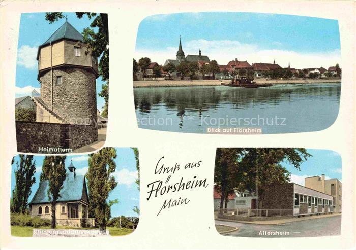 Floersheim Main Hessen Heimatturm Ansicht vom Fluss aus Altersheim Kriegergedaec