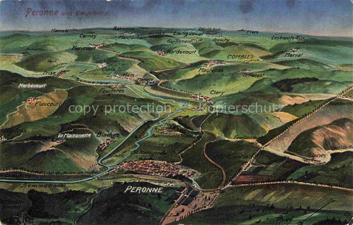 PERONNE  80 Somme und Umgebung Panoramakarte aus der Vogelperspektive