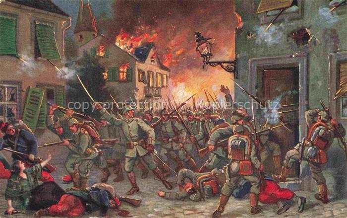 Muelhausen Elsass Voelkerkrieg 1914-15 Strassenkampf in Muelhausen 9. August 191