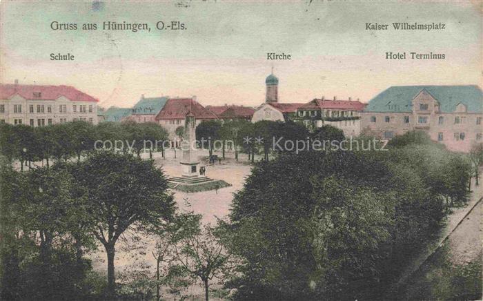 Hueningen Huningue Mulhouse 68 Haut-Rhin Kaiser Wilhelms-Platz Schule Kirche Hot