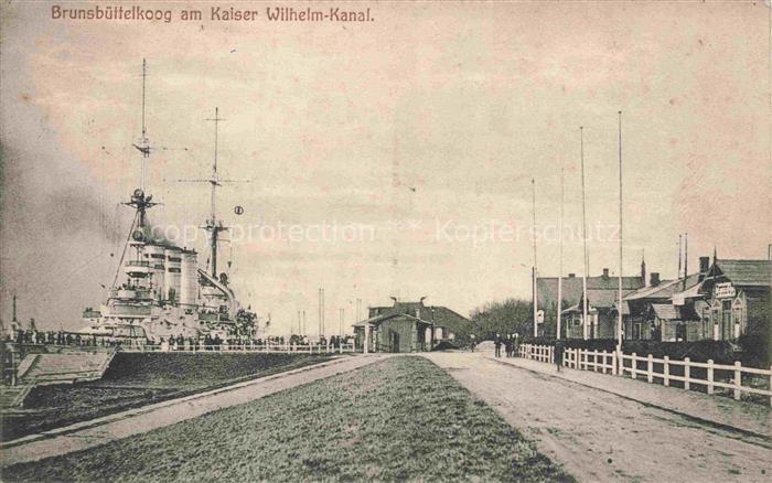 Brunsbuettelkoog Partie am Kaiser Wilhelm-Kanal Dampfer Feldpost Pruefstempel