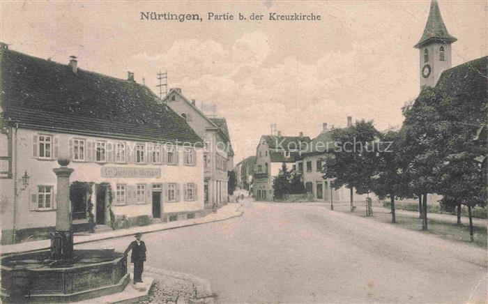 Nuertingen Partie bei der Kreuzkirche Brunnen