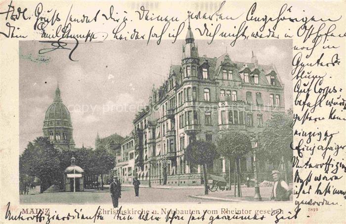 MAINZ  Rhein Christuskirche und Neubauten vom Rheintor gesehen