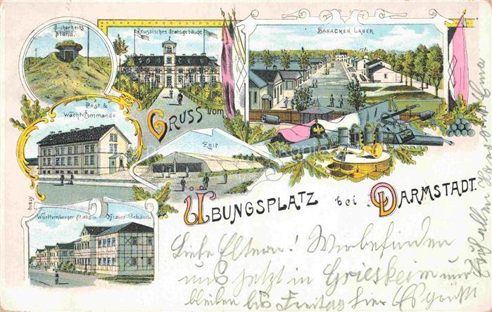 DARMSTADT Hessen Truppenuebungsplatz Teilansichten Baracken Lager Litho