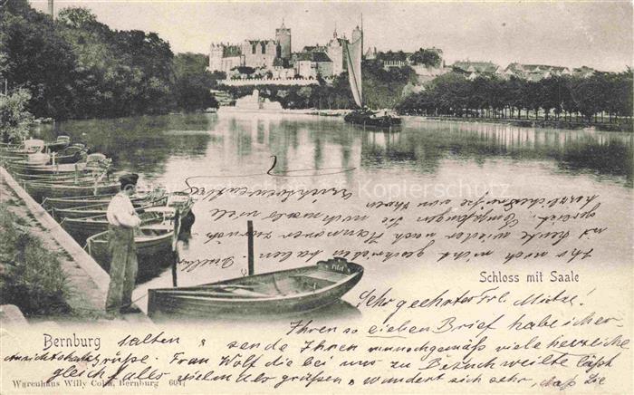 Bernburg Saale Partie an der Saale Blick zum Schloss