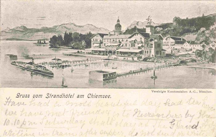 Chiemsee Bayern Strandhotel am See Kuenstlerkarte