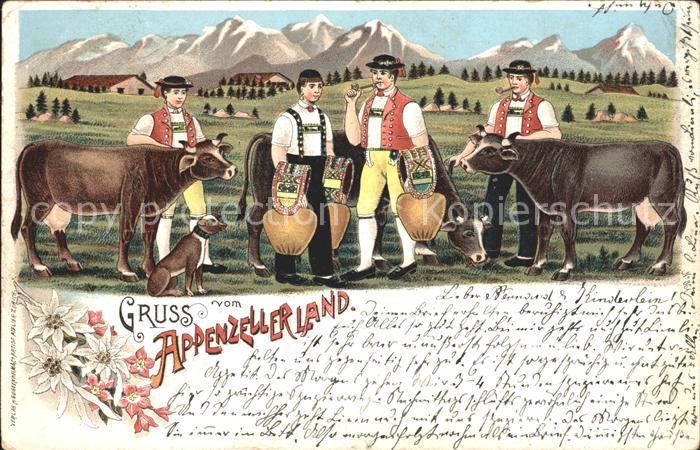 Appenzell IR Zeichnung Maenner mit Kuehen