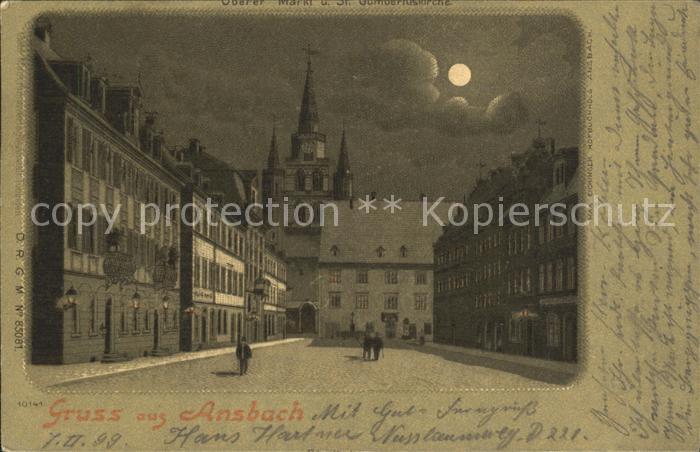 Ansbach Mittelfranken Oberer Markt Kirche Mondschein