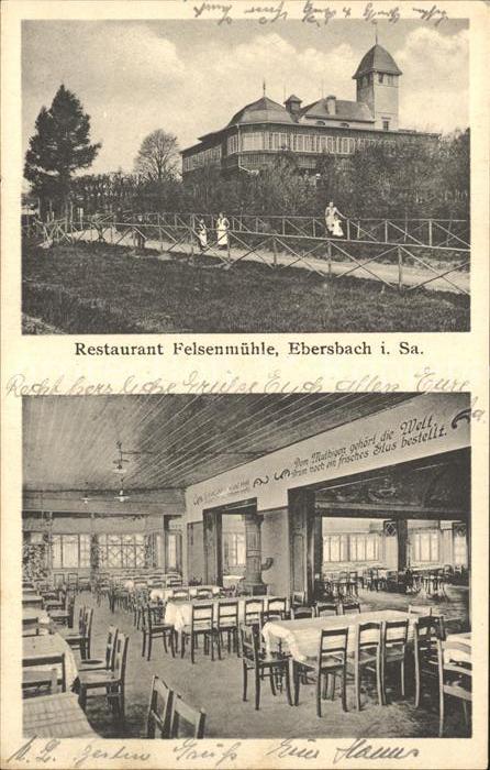 Ebersbach Sachsen Restaurant Felsenmuehle Gastraum und Aussenansicht