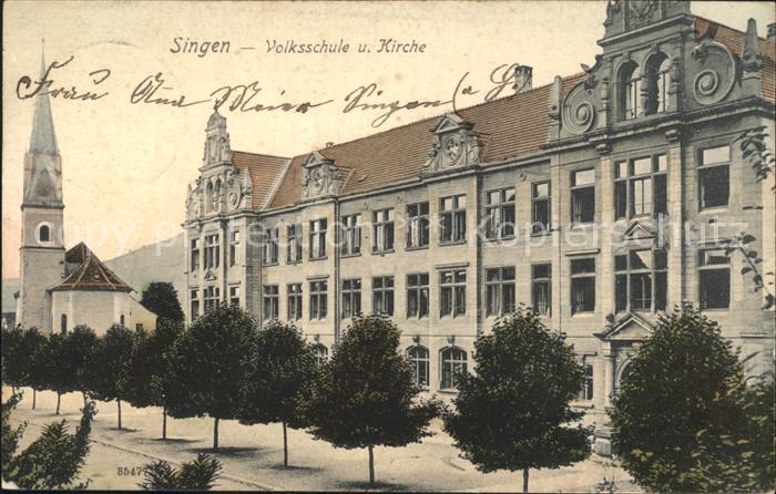 Singen Hohentwiel Volksschule und Kirche
