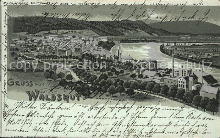 Waldshut Tiengen Rhein Mondscheinkarte Litho Bahnpost Konstanz-Basel