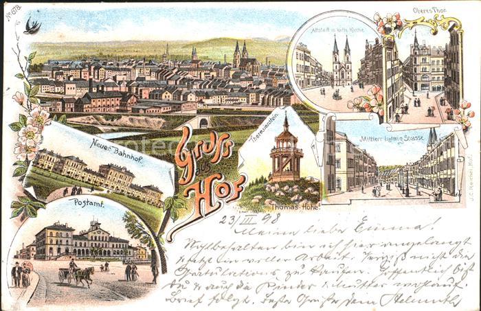 Hof Saale Neuer Bahnhof Postamt Mittlere Ludwig Strasse Litho