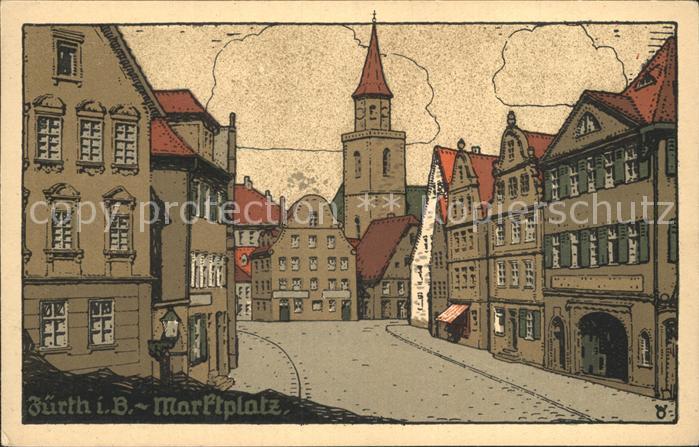 Fuerth Bayern Marktplatz Kuenstler-Steinzeichnung