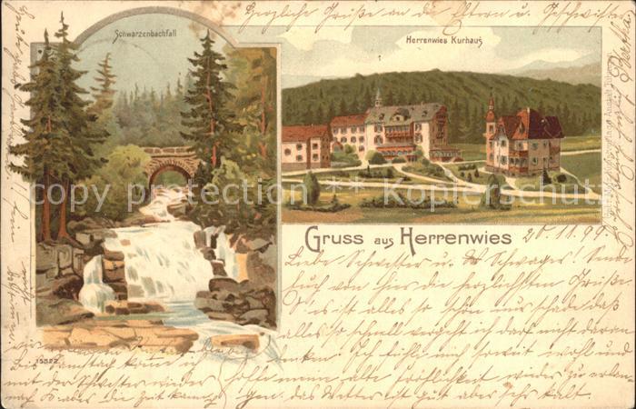 Herrenwies Kurhaus Schwarzenbachfall Litho