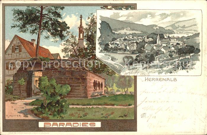 Bad Herrenalb Paradies Kuenstler K. Mutter Litho Bahnpost