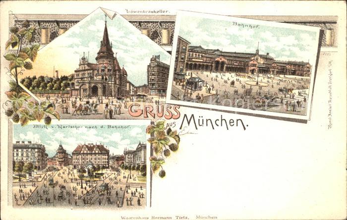 Muenchen Bayern Loewenbraeukeller Bahnhof Litho