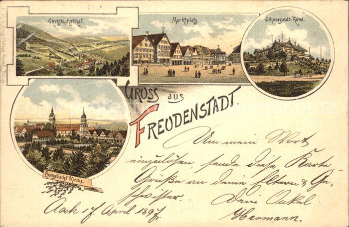 Freudenstadt Marktplatz Schwarzwald-Hotel Christophstal Litho