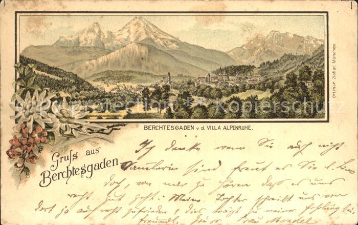 Berchtesgaden Edelweiss Alpenrosen Litho