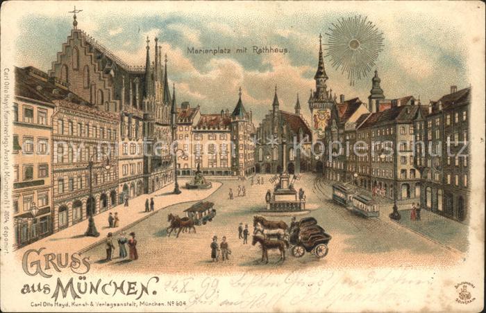 Muenchen Marienplatz Rathaus Litho