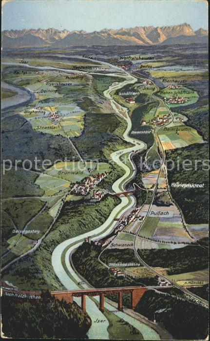 Isartal Muenchen bis Wolfratshausen Litho