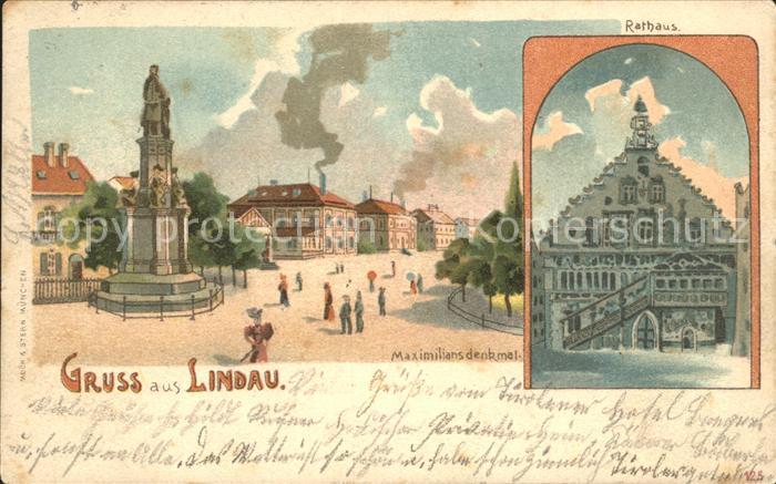 Lindau Bodensee Rathaus Maximiliansdenkmal Litho
