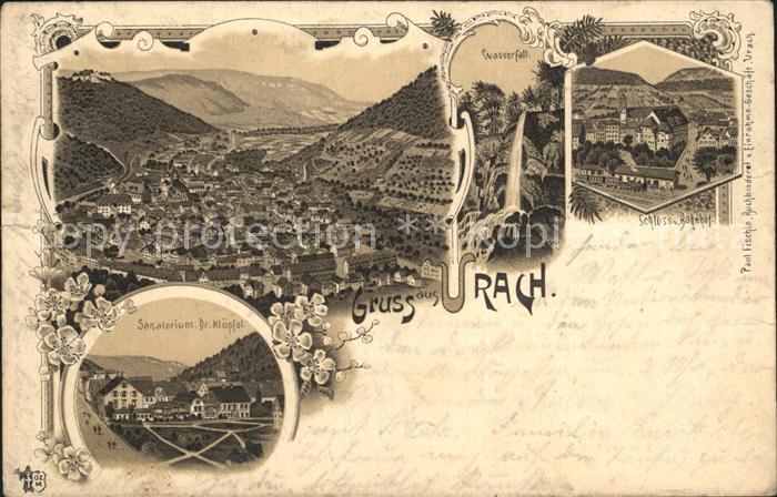 Bad Urach Wasserfall Sanatorium Dr. Kluepfel Schloss Bahnhof Litho