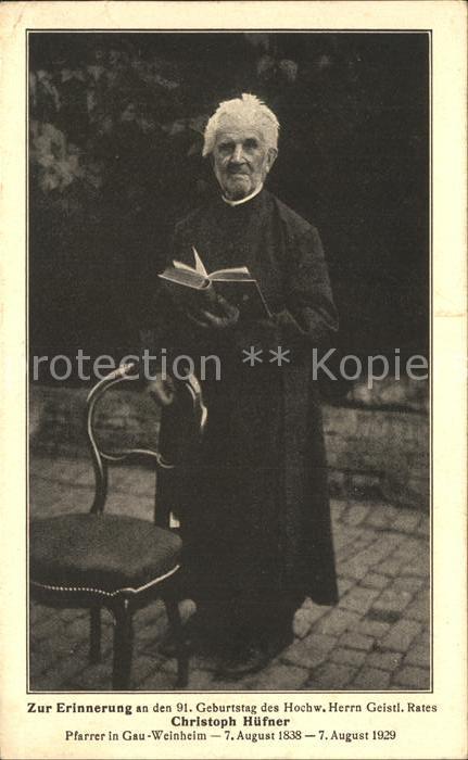 Gau-Weinheim Pfarrer Christoph Huefner Erinnerung 91. Geburtstag