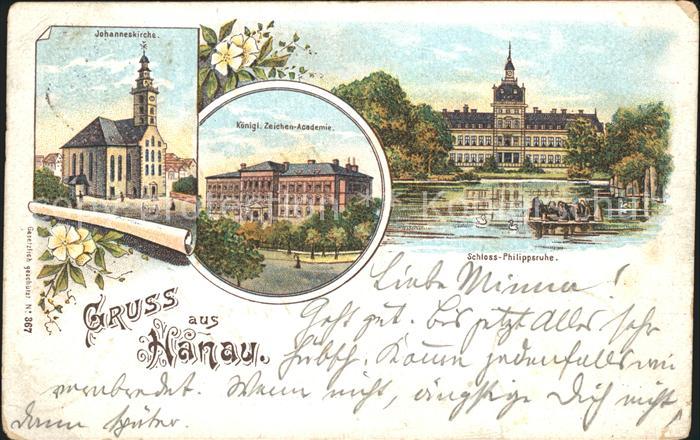 Hanau Main Zeichen-Akademie Johanneskirche Schloss Philippsruhe Litho