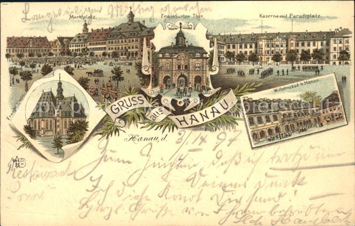 Hanau Main Kaserne Paradeplatz Franzoesische Wilhelmsbad Kirche Litho