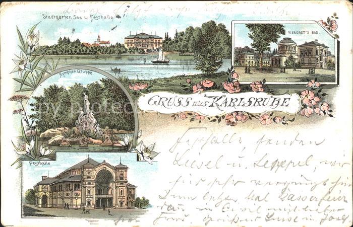 Karlsruhe Festhalle Nymphen-Gruppe Vierordt's Bad Litho