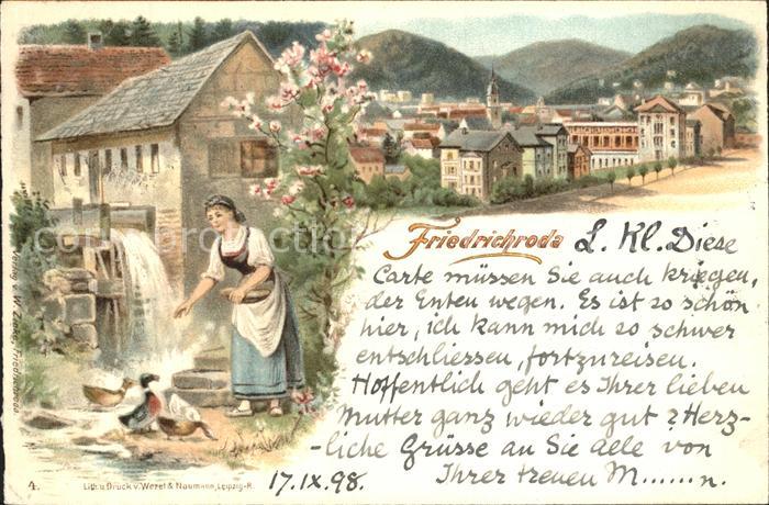 Friedrichroda Wassermuehle Enten Litho