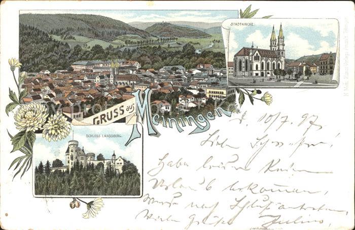 Meiningen Thueringen Stadtkirche Schloss Landsberg Litho