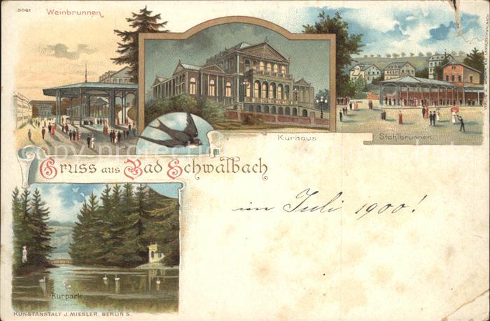 Bad Schwalbach Kurhaus Stahlbrunnen Weinbrunnen Kurpark Litho