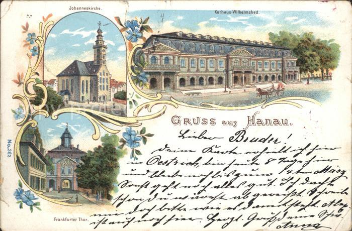 Hanau Main Kurhaus-Wilhelmsbad Frankfurter Tor Johanneskirche Litho