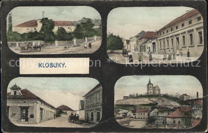 Klobuky Pferdekutsche Dorfstrasse Kirche