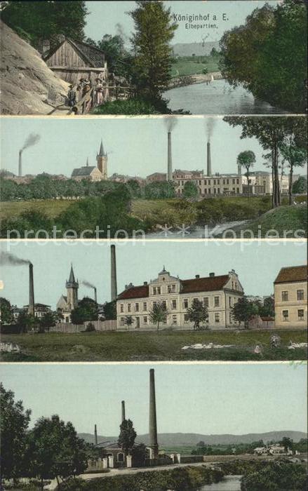 Koeniginhof  Elbe Tschechien Elbpartie Fabrik Kirche