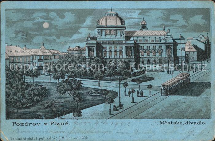 Plzen Pilsen Mestske divadlo Strassenbahn