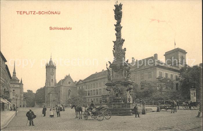 Teplitz-Schoenau Teplice Schlossplatz Pferdekutsche