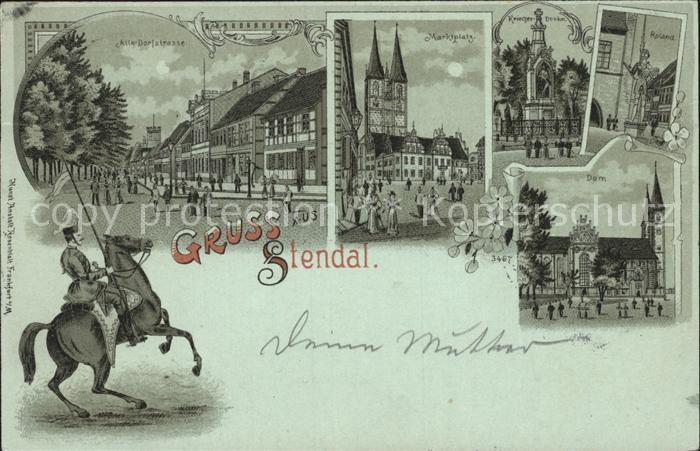 Stendal Marktplatz Alte Dorfstrasse Krieger Denkmal Roland