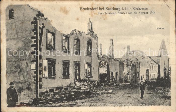 Bruderdorf Zerschossene Haeuser 20 August 1914