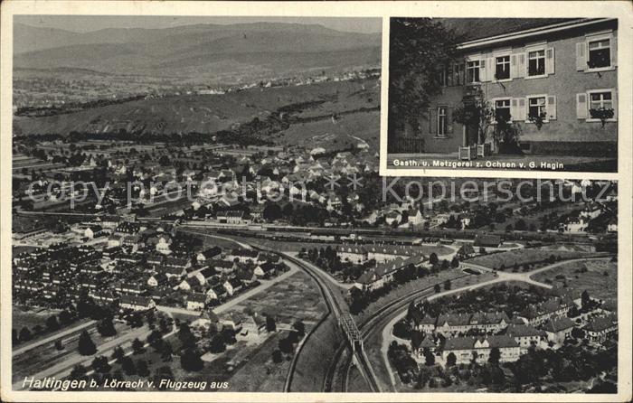 Haltingen Weil am Rhein BW Fliegeraufnahme Gasthaus Metzgerei zum Ochsen Hagin