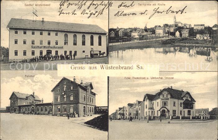 Wuestenbrand Gasthaus Bahnhof Teichpartie mit Kirche