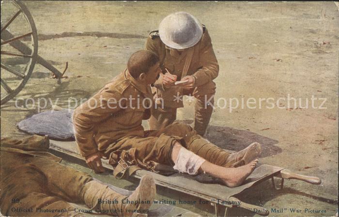 Feldpost-Motiv WK1 British Chaplain writing home for solde