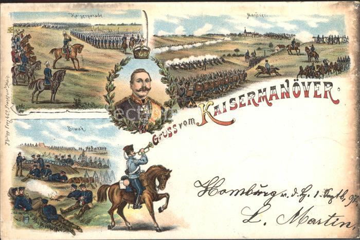 Wilhelm II Gruss vom Kaisermanoever Litho