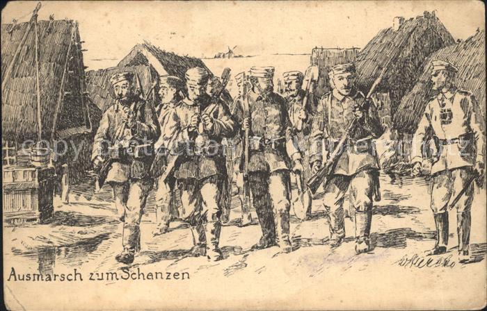 Militaria WK1 ausmarsch zum Schanzen