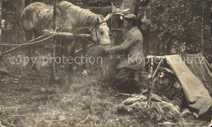 Militaria WK1 im Felden Soldaten mit Pferd