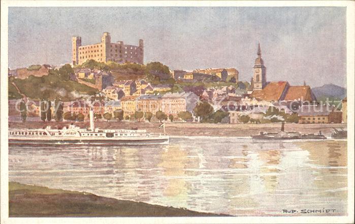 Bratislava Pressburg Pozsony Donaupartie Künstlerkarte
